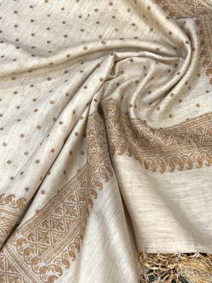 	Munga silk stole with copper banarasi butti & border ( Dyeable )/ Banarasi Duppatas 