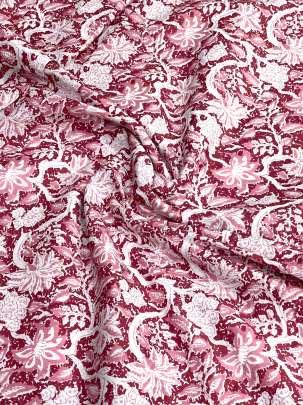 60/60 Cotton Floral Print Maroon Peach/ 