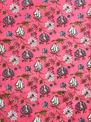 60/60 Cotton Floral Print Peach Pink/ 