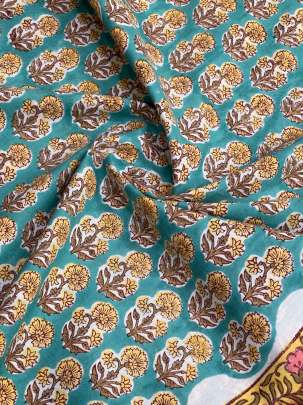 60/60 Cotton Handblocked Butti Print Sea-Green/