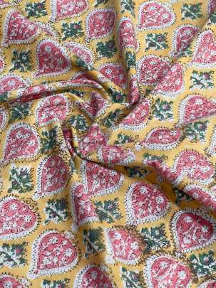 60/60 Cotton Handblocked Butti Print Light Yellow/ 