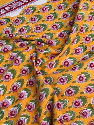 60/60 Cotton Handblocked Butti Print Saffron Yellow/