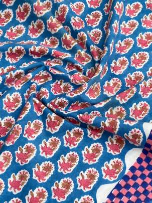 60/60 Cotton Handblocked Butti Print Blue/ 