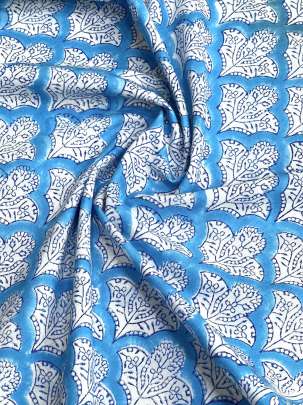 60/60 Cotton Handblocked Butti Print Sky Blue/