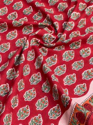 60/60 Cotton Handblocked Butti Print Red/ 