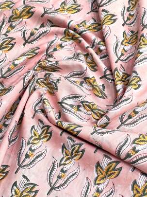 60/60 Cotton Handblocked Butti Print Light Peach Pink/ 