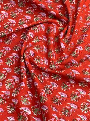 60/60 Cotton Handblocked Butti Print Red Orange/ 