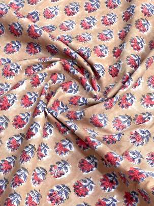 60/60 Cotton Handblocked Butti Print Light Brownish Peach/