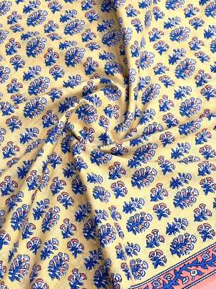 60/60 Cotton Handblocked Butti Print Light Creamish yellow/ 