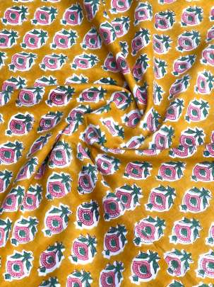 60/60 Cotton Handblocked Butti Print Mustard Yellow/