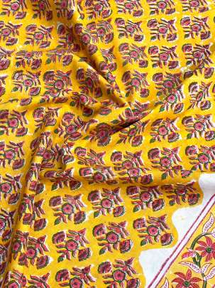 60/60 Cotton Handblocked Butti Print Yellow/