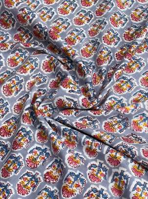 60/60 Cotton Handblocked Butti Print Grey/