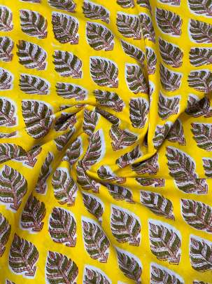 60/60 Cotton Handblocked Butti Print Yellow/ 