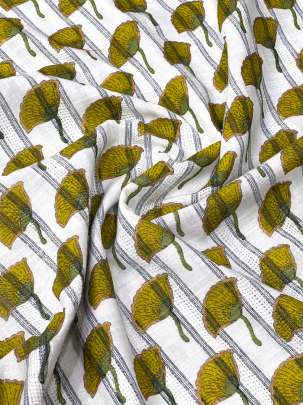 60/60 Cotton Handblocked Butti Print White/ 