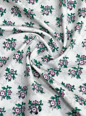 60/60 Cotton Handblocked Butti Print White/