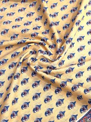 60/60 Cotton Handblocked Butti Print Light Creamish yellow/