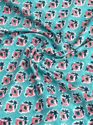 60/60 Cotton Handblocked Butti Print Blue/ 