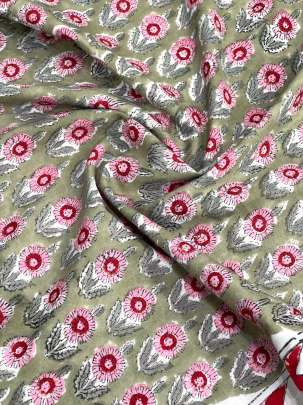 60/60 Cotton Handblocked Butti Print Khakhi/ 