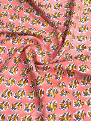 60/60 Cotton Handblocked Butti Print Peach/ 