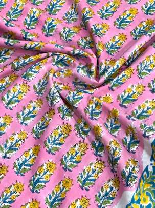 60/60 Cotton Handblocked Butti Print Pink/