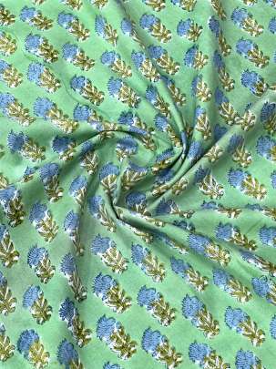 60/60 Cotton Handblocked Butti Print Bright Pista Green/ 