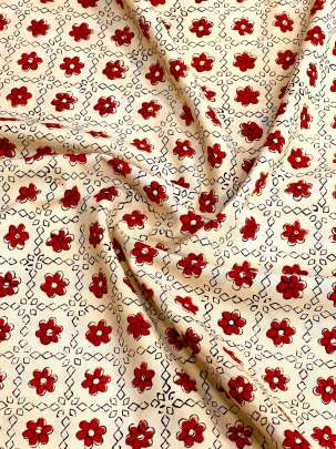 60/60 Cotton Handblocked Butti Print Cream/