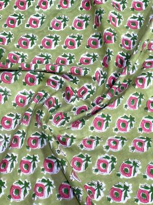 60/60 Cotton Handblocked Butti Print Green/ 