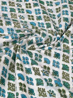 60/60 Cotton Handblocked Butti Print White/ 