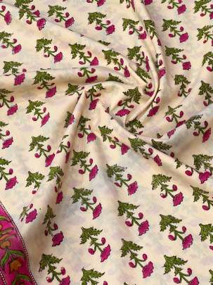 60/60 Cotton Handblocked Butti Print Cream/