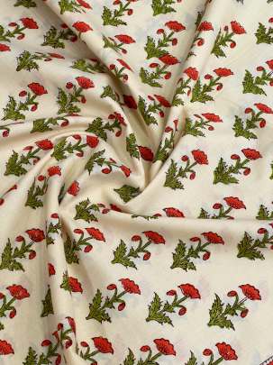 60/60 Cotton Handblocked Butti Print Cream/ 