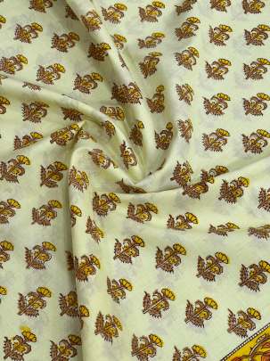 60/60 Cotton Handblocked Butti Print Light Yellow/ 