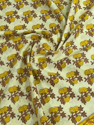 60/60 Cotton Handblocked Butti Print Light Yellow/ 