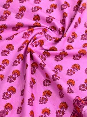 60/60 Cotton Handblocked Butti Print Pink/ 