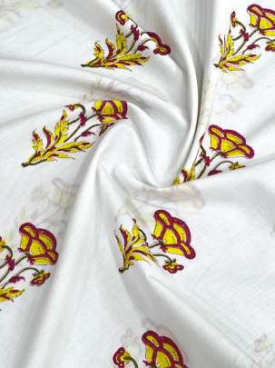 60/60 Cotton Handblocked Butti Print White/