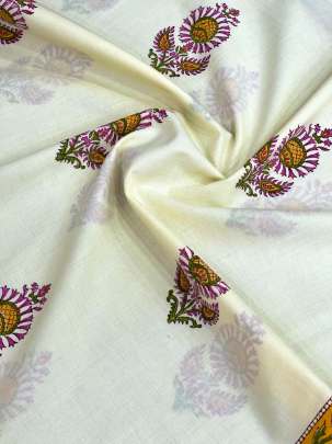 60/60 Cotton Handblocked Butti Print Cream/ 