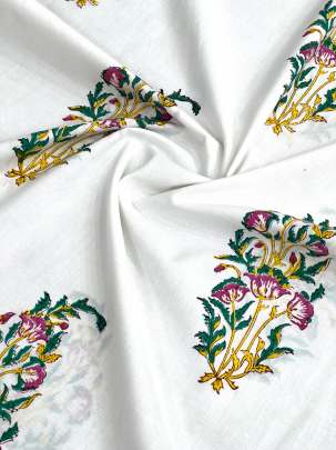 60/60 Cotton Handblocked Butti Print White/