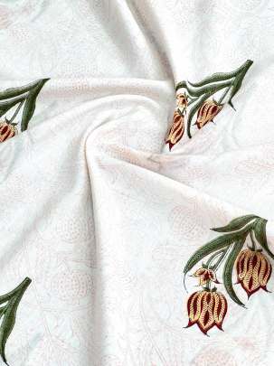 60/60 Cotton Handblocked Butti Print White/ 