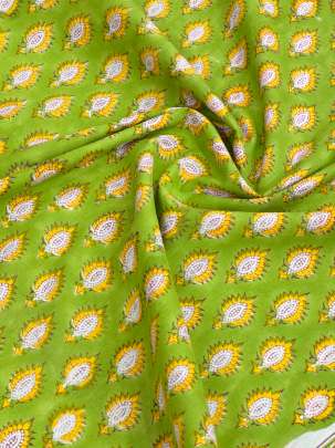 60/60 Cotton Handblocked Butti Print Parrot Green/ 