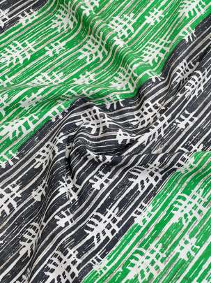 60/60 Cotton Handblocked Butti Print Grey & Green/ 