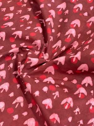 60/60 Cotton Handblocked Butti Print Peach Red/ 