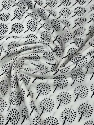 60/60 Cotton Handblocked Butti Print White/ 