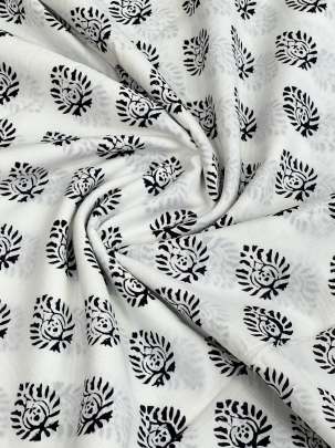 60/60 Cotton Handblocked Butti Print White/ 