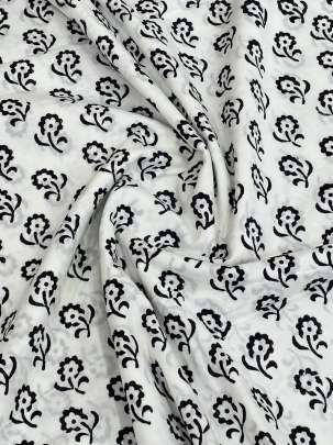 60/60 Cotton Handblocked Butti Print White/