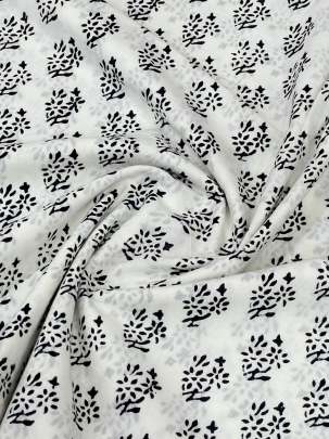 60/60 Cotton Handblocked Butti Print White/ 