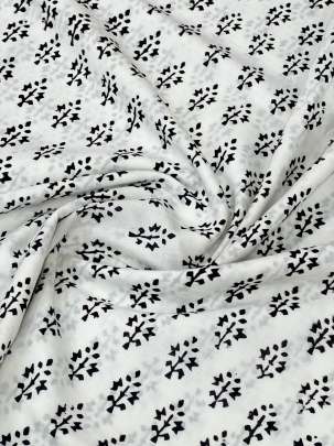 60/60 Cotton Handblocked Butti Print White/ 