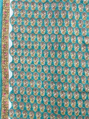 60/60 Cotton Handblocked Butti Print Sea-Green/ 