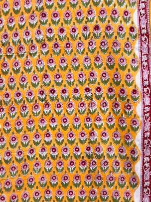 60/60 Cotton Handblocked Butti Print Saffron Yellow/ 