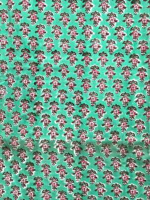 60/60 Cotton Handblocked Butti Print Bright Sea-Green/ 