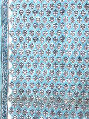 60/60 Cotton Handblocked Butti Print Sky Blue/ 