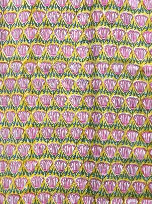 60/60 Cotton Handblocked Butti Print Greenish Yellow/ 